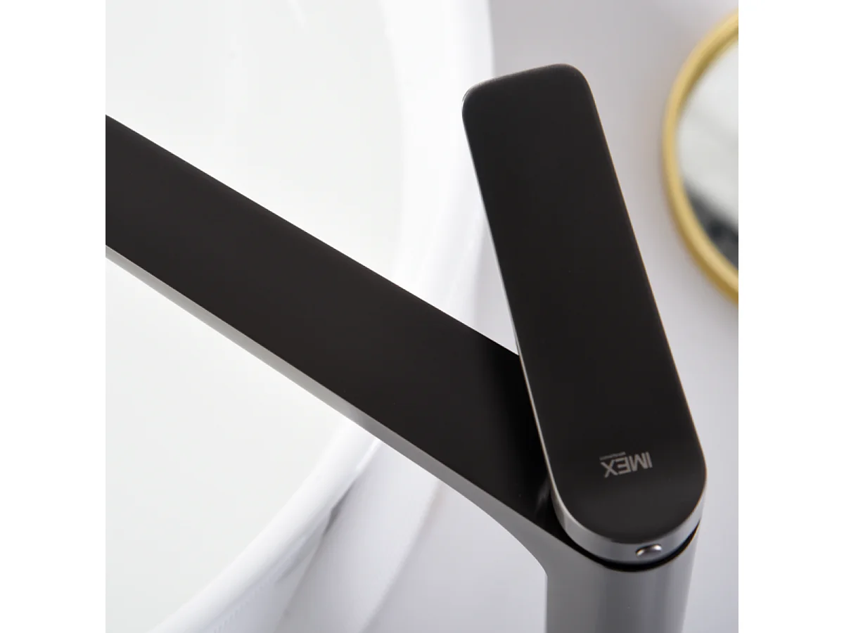 Mitigeur Lavabo Salle de Bain noir métal – Bec Haut Anti-Calcaire – Design Moderne - NAPOLES IMEX