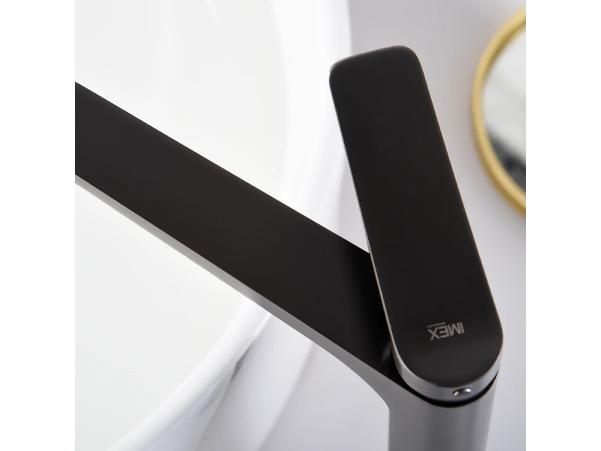 Mitigeur Lavabo Salle de Bain noir métal – Bec Haut Anti-Calcaire – Design Moderne - NAPOLES IMEX