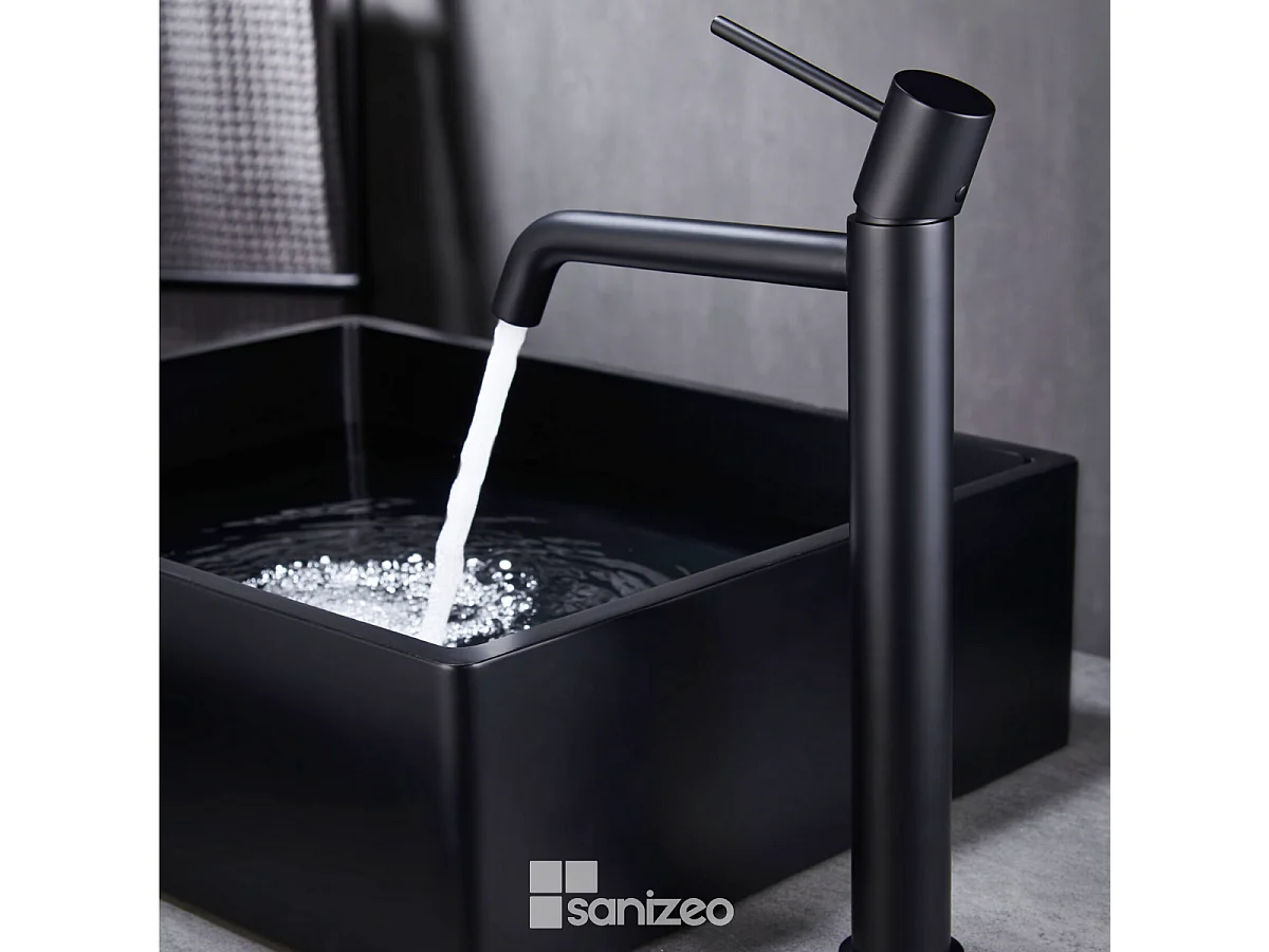 Robinet Mitigeur de Lavabo Anti-Calcaire Bec Haut Noir Mat IMEX MONZA BDM039-3NG