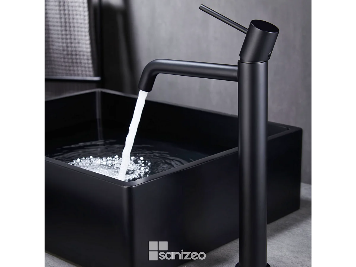 Robinet Mitigeur de Lavabo Anti-Calcaire Bec Haut Noir Mat IMEX MONZA BDM039-3NG