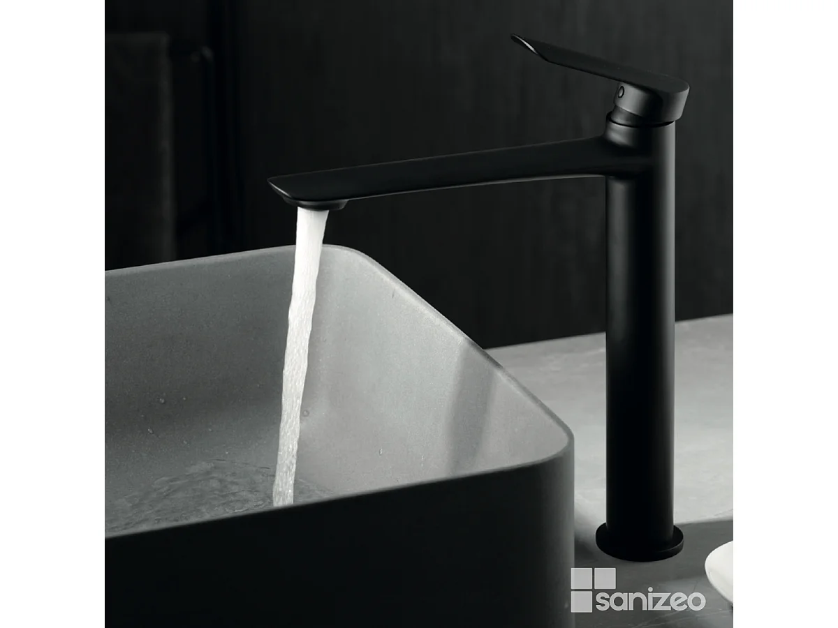 Mitigeur Lavabo Salle de Bain noir mat – Bec Haut Anti-Calcaire – Design moderne - URAL IMEX