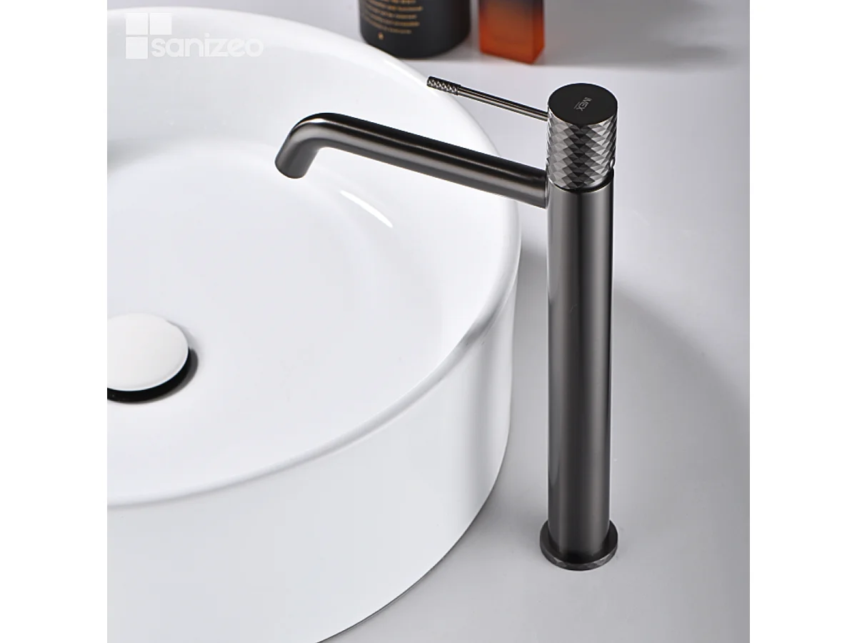Mitigeur Lavabo Salle de Bain noir métal – Bec Haut Anti-Calcaire – Design Moderne - GENOVA IMEX