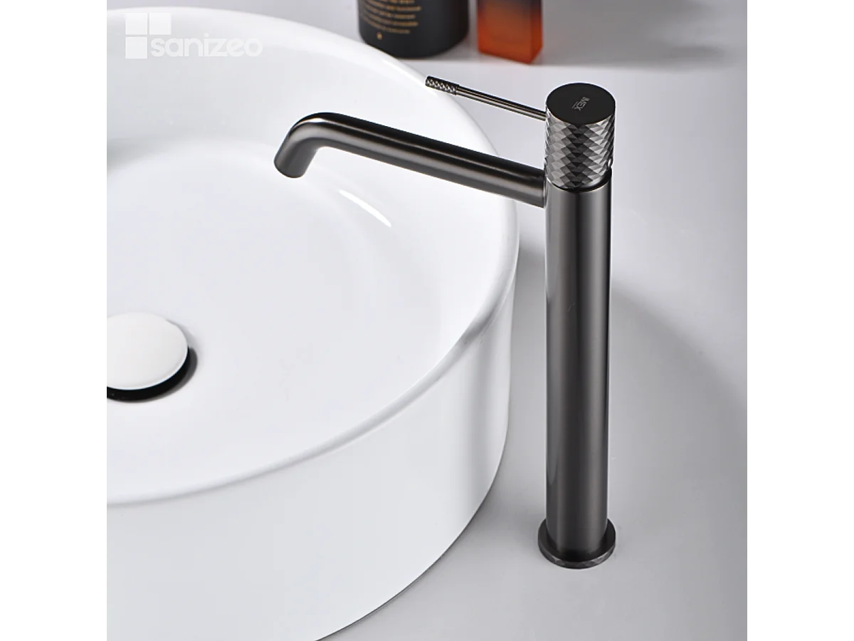 Mitigeur Lavabo Salle de Bain noir métal – Bec Haut Anti-Calcaire – Design Moderne - GENOVA IMEX