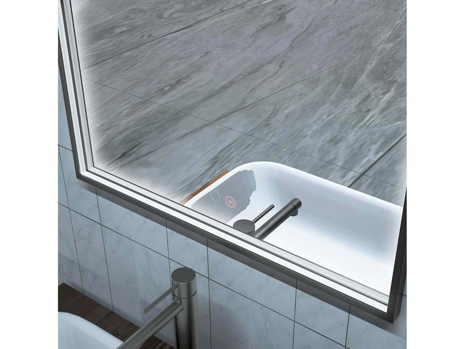 Miroir Salle de Bain ROMA - 60x110cm - Noir Mat - Bordure Led T° Variable - Tactiles On/Off & Anti-Buée - LEDIMEX
