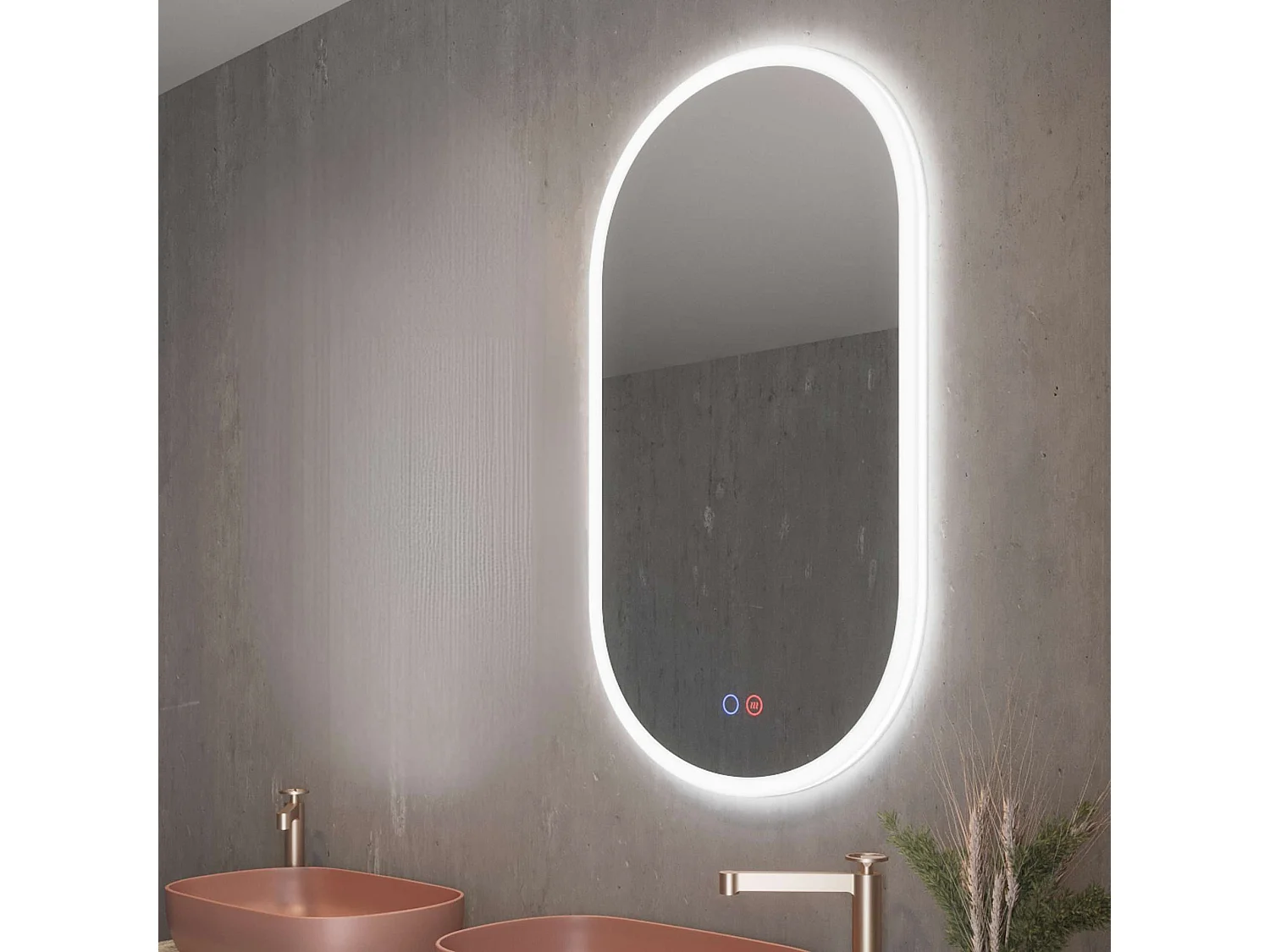 Miroir Salle de Bain CANADA - 50x90cm - Led Frontal (6500K) - Double Tactile & Anti-Buée - LEDIMEX