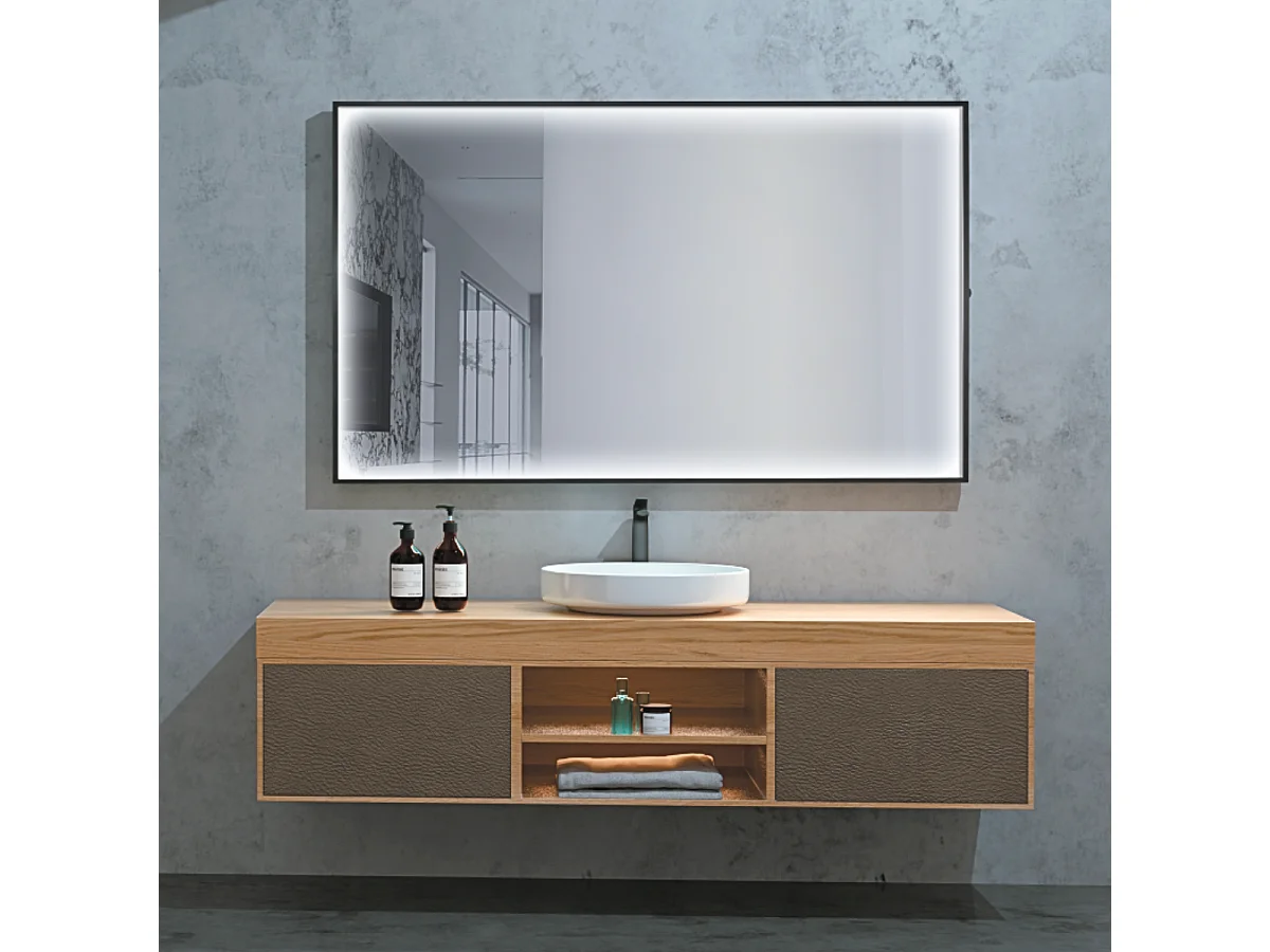 Miroir Salle de Bains Lumineux ABILITY Anti-Buée et Éclairage Périmétral Triled par Détecteur de Mouvement 140x80cm Noir Mat LEDIMEX by SANIZÉO