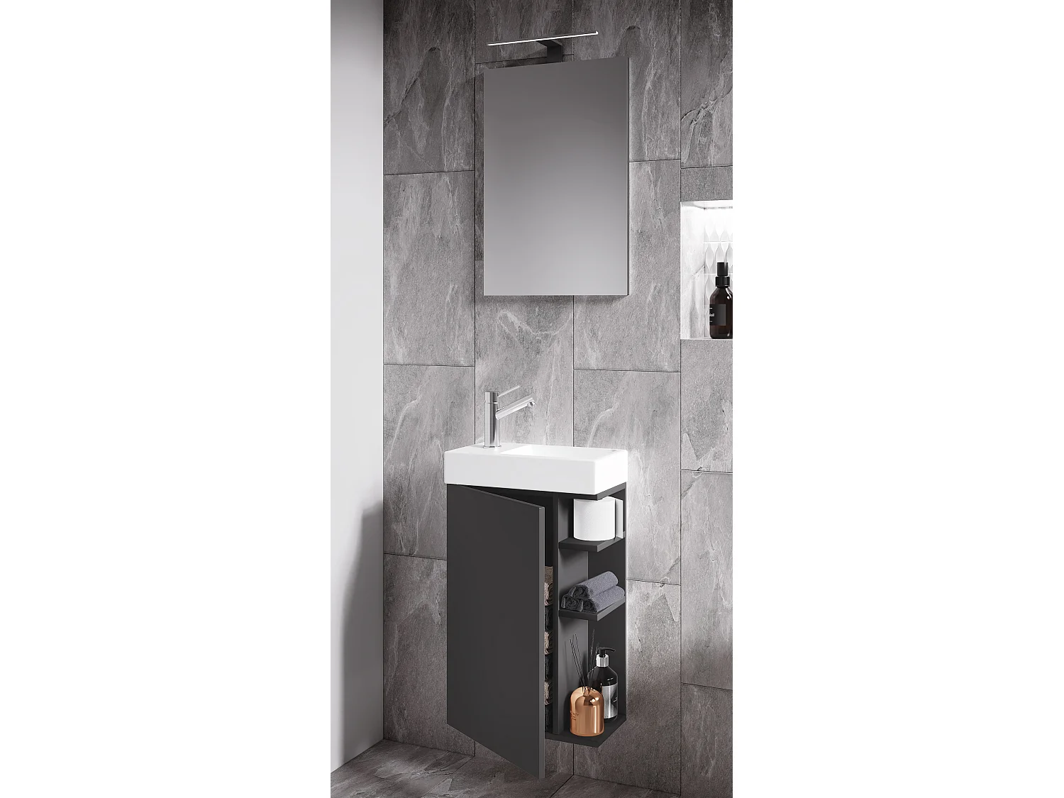 Lavatório de móveis de banheiro Lumia Antracite A. 129 x L. 40 x P. 22 cm