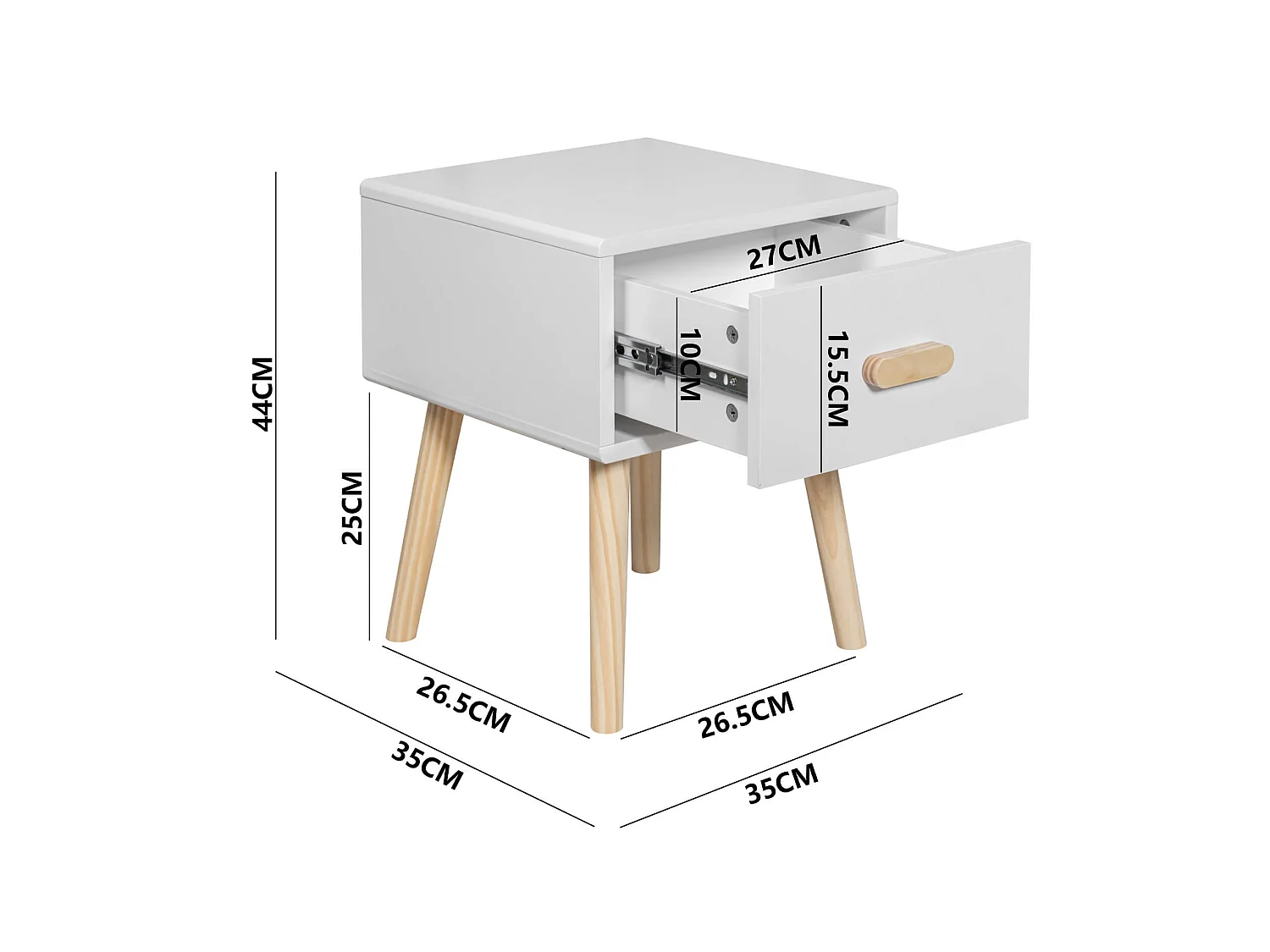 Comodino Cassia 44x35x35 MDF Pino Bianco Marrone Scandinavo Parzialmente Montato