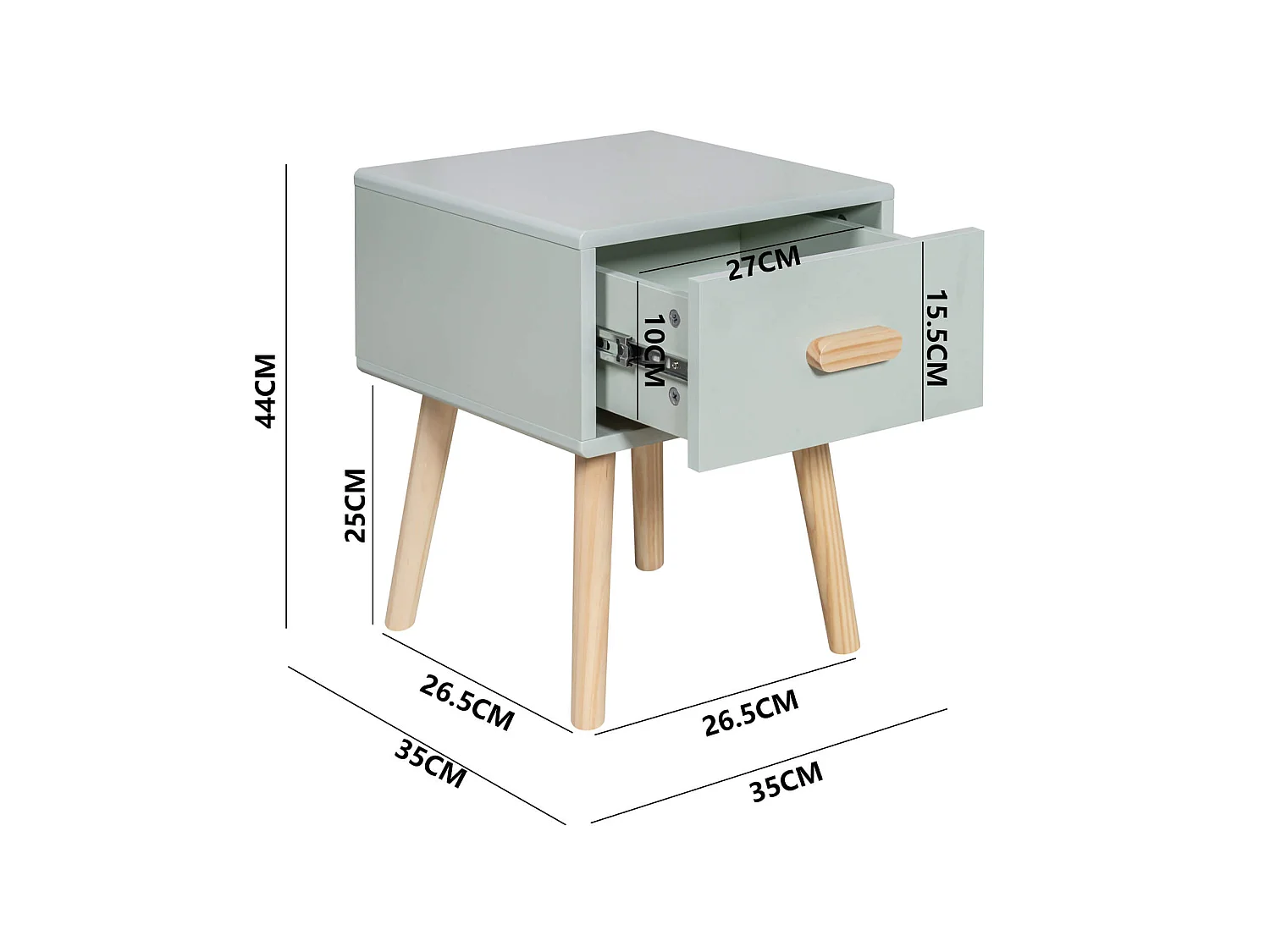Comodino Picea 44x35x35 MDF Pino Verde Acqua Marrone Scandinavo Parzialmente Montato