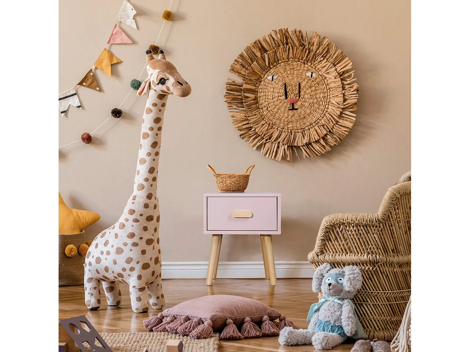 Comodino Enotera 44x35x35 MDF Pino Rosa Marrone Scandinavo Parzialmente Montato