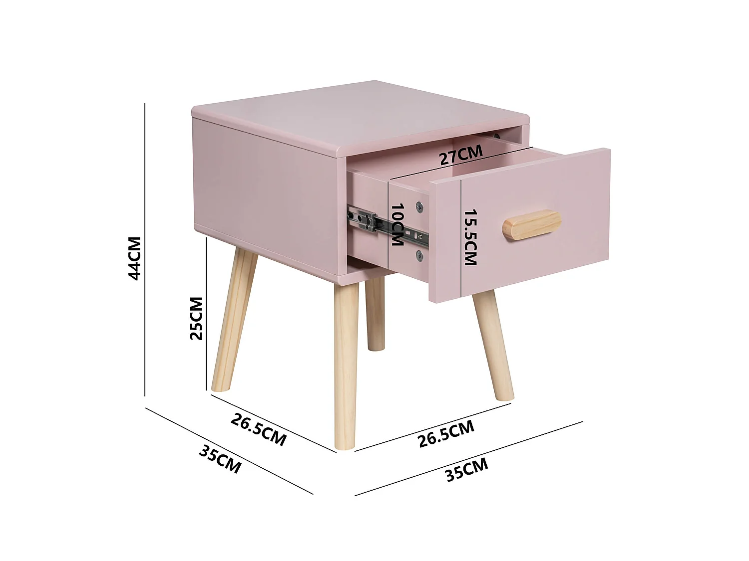 Table de chevet Mobili Rebecca Enotera 44x35x35 MDF Pin Rose Marron Scandinave Partiellement Assemblé