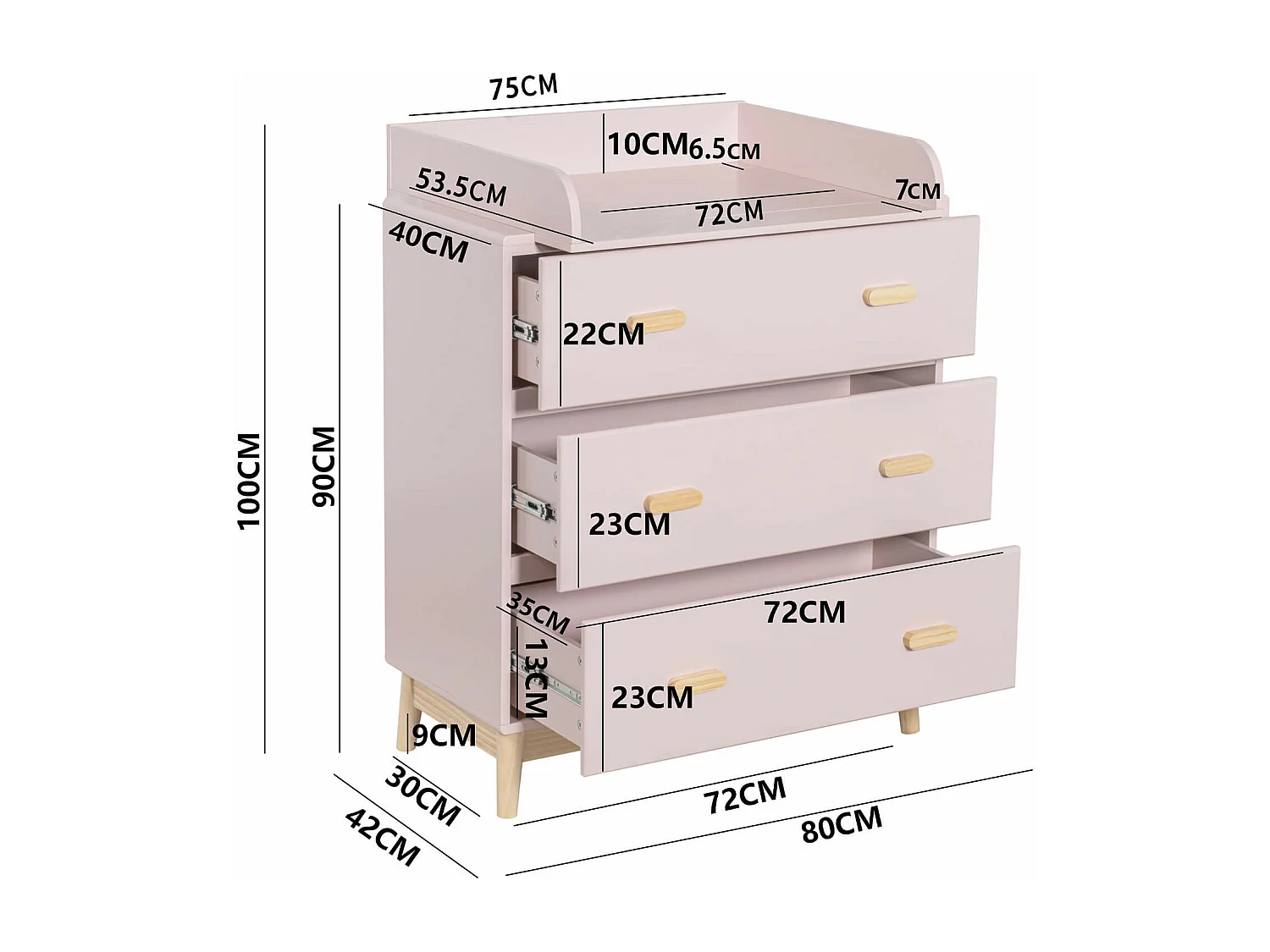 Trocador Mobili Rebecca Crossandra 100x80x42 MDF Pinho Rosa Marrom Escandinavo Para Montar