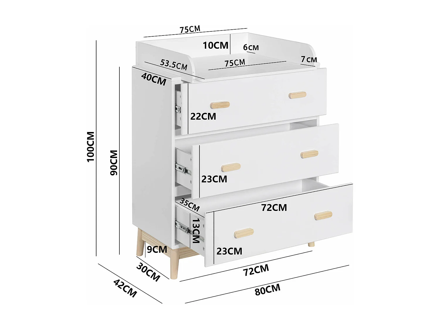 Trocador Mobili Rebecca Betula 100x80x42 MDF Pinho Branco Marrom Escandinavo Para Montar