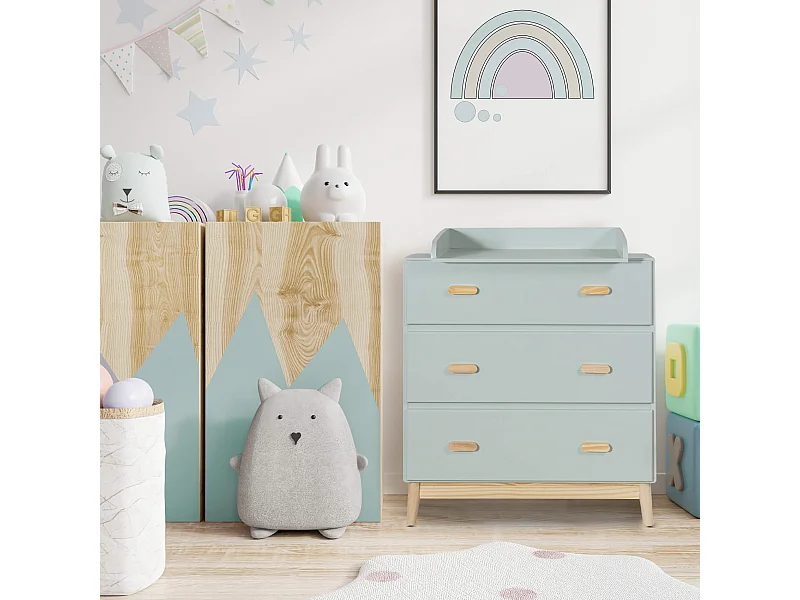 Trocador Mobili Rebecca Tessen 100x80x42 MDF Pinho Verde Agua Marrom Escandinavo Para Montar