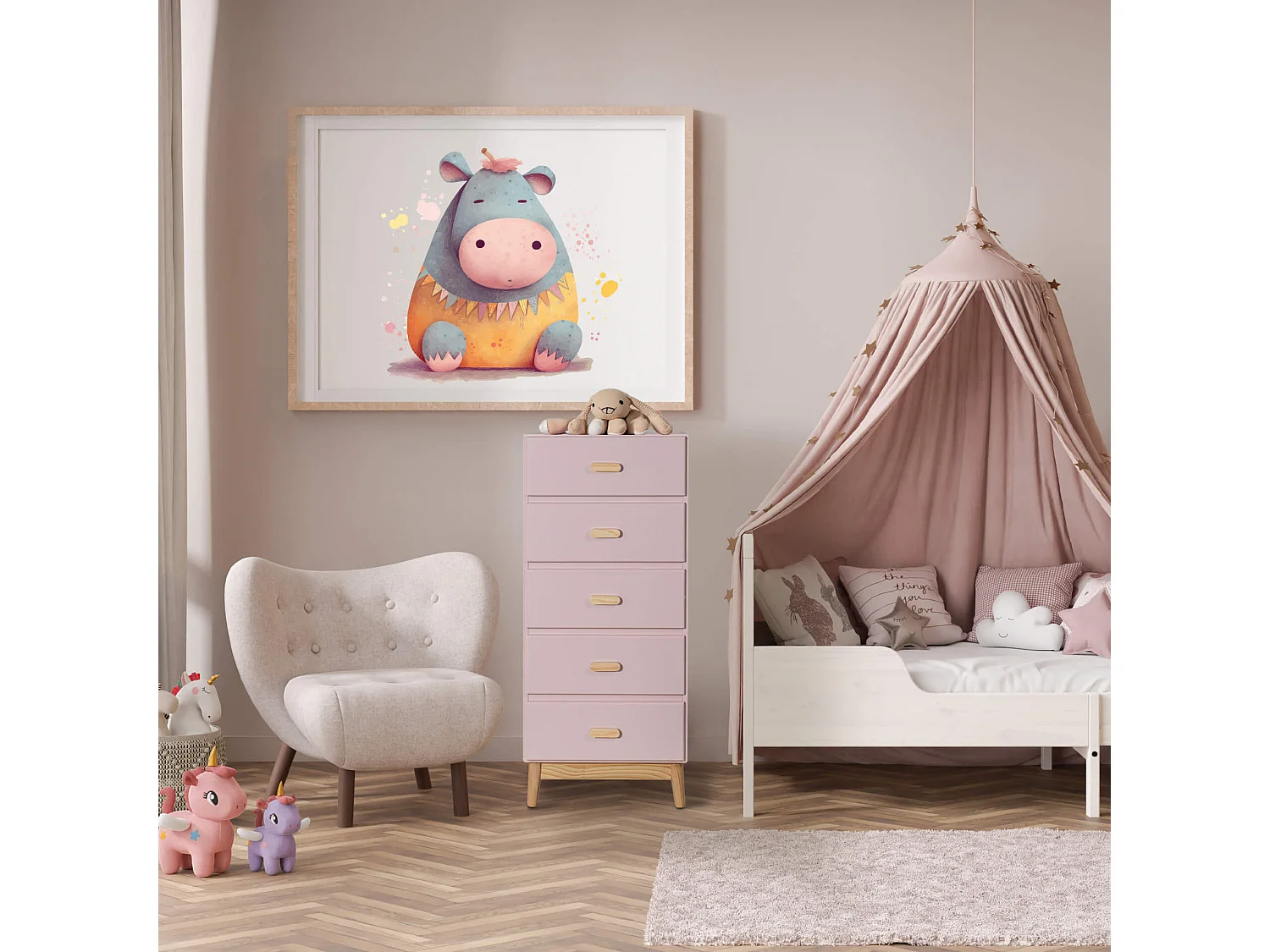 Cassettiera Orchidea 115x50x40 MDF Pino Rosa Marrone Scandinavo Da Montare