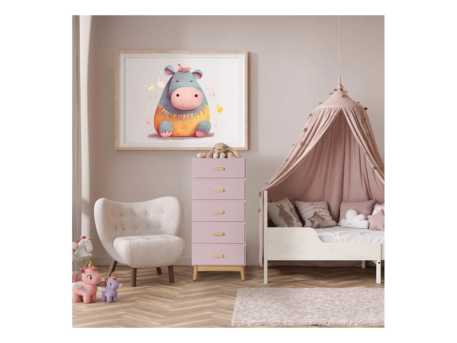 Commode Mobili Rebecca Orchidea 115x50x40 MDF Pin Rose Marron Scandinave À Monter