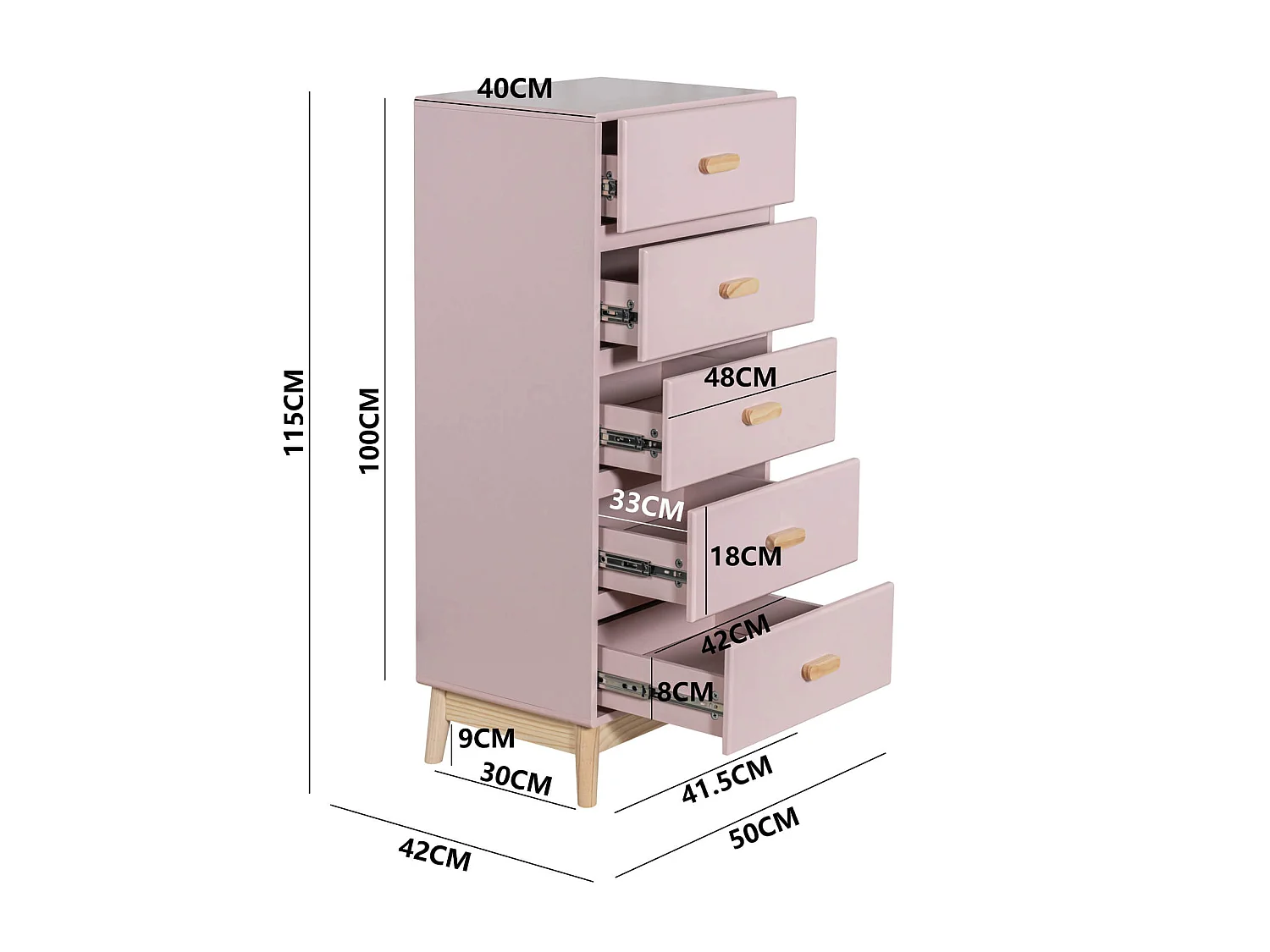 Commode Mobili Rebecca Orchidea 115x50x40 MDF Pin Rose Marron Scandinave À Monter