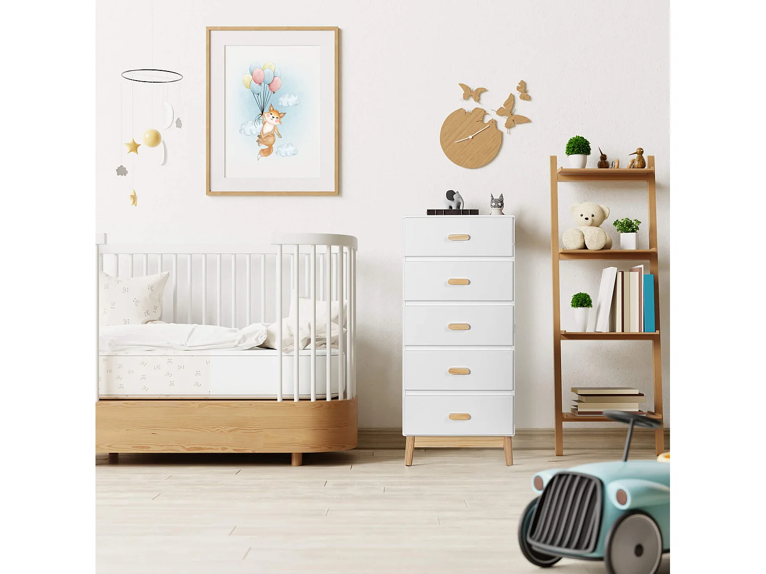 Cassettiera Myristica 115x50x40 MDF Pino Bianco Marrone Scandinavo Da Montare