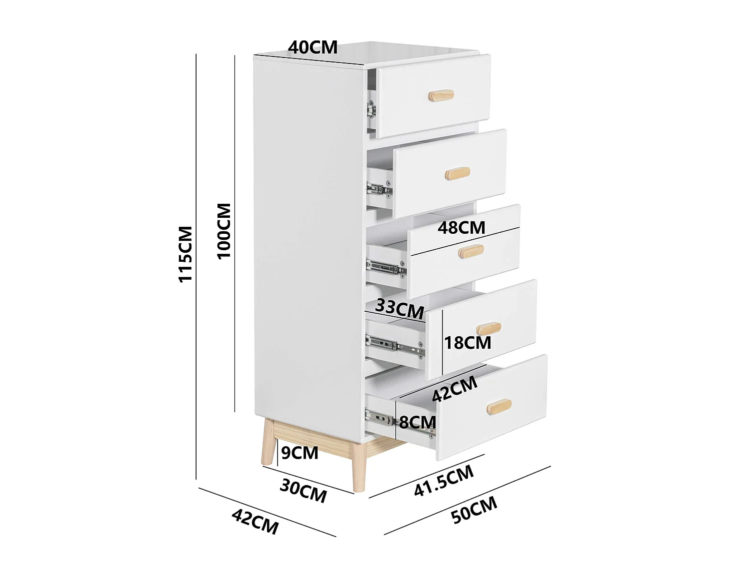 Cassettiera Myristica 115x50x40 MDF Pino Bianco Marrone Scandinavo Da Montare