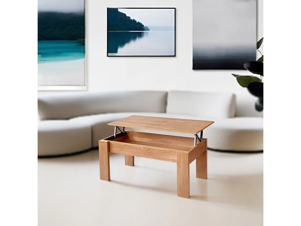 Table basse, table de salon relevable en bois coloris cerisier