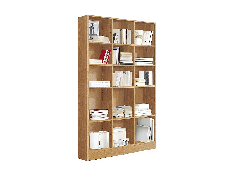 Etagère, bibliothèque avec 15 tablettes coloris cerisier - L. 121 x P. 33 x H. 186 cm