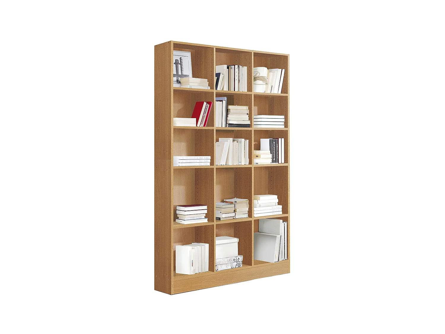 Etagère, bibliothèque avec 15 tablettes coloris cerisier - L. 121 x P. 33 x H. 186 cm