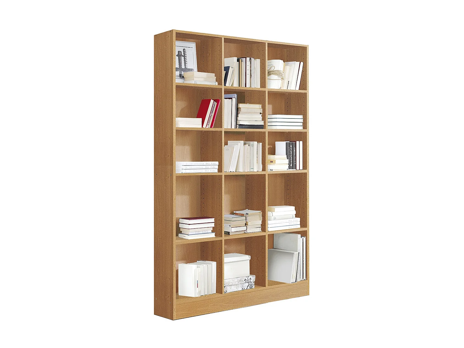 Etagère, bibliothèque avec 15 tablettes coloris cerisier - L. 121 x P. 33 x H. 186 cm