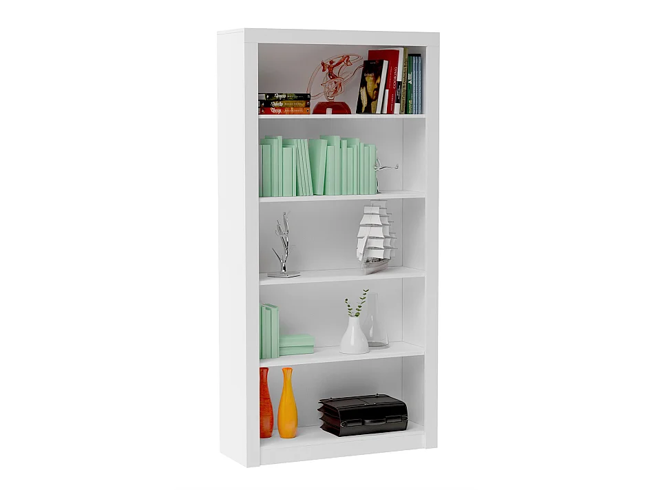 Etagère, bibliothèque avec 5 tablettes coloris blanc - L. 91 x P. 31 x H. 183 cm
