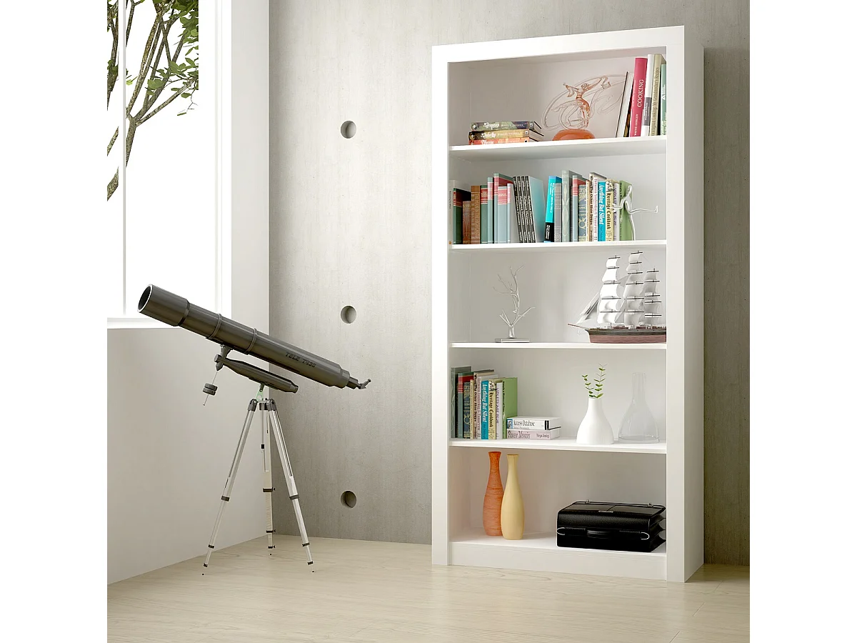 Etagère, bibliothèque avec 5 tablettes coloris blanc - L. 91 x P. 31 x H. 183 cm