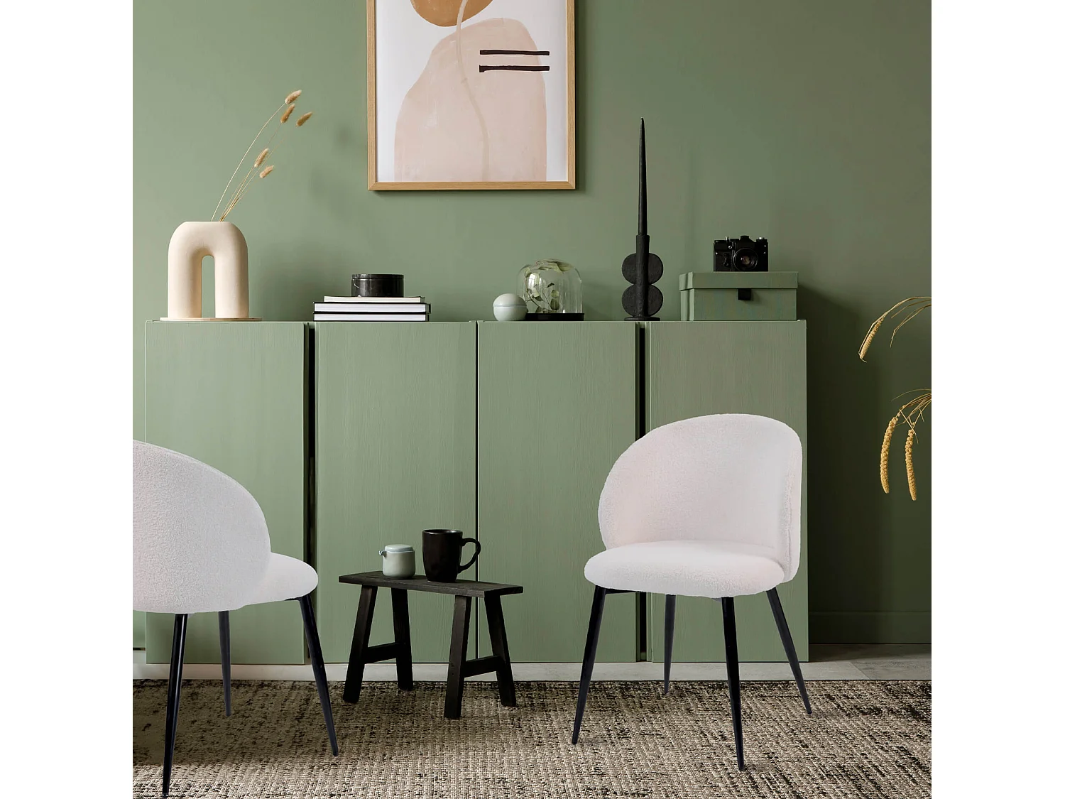 Sedie Karamu 81x54x56 Tessuto Teddy Metallo Crema Nero Moderno SET 2 pezzi Parzialmente Montato