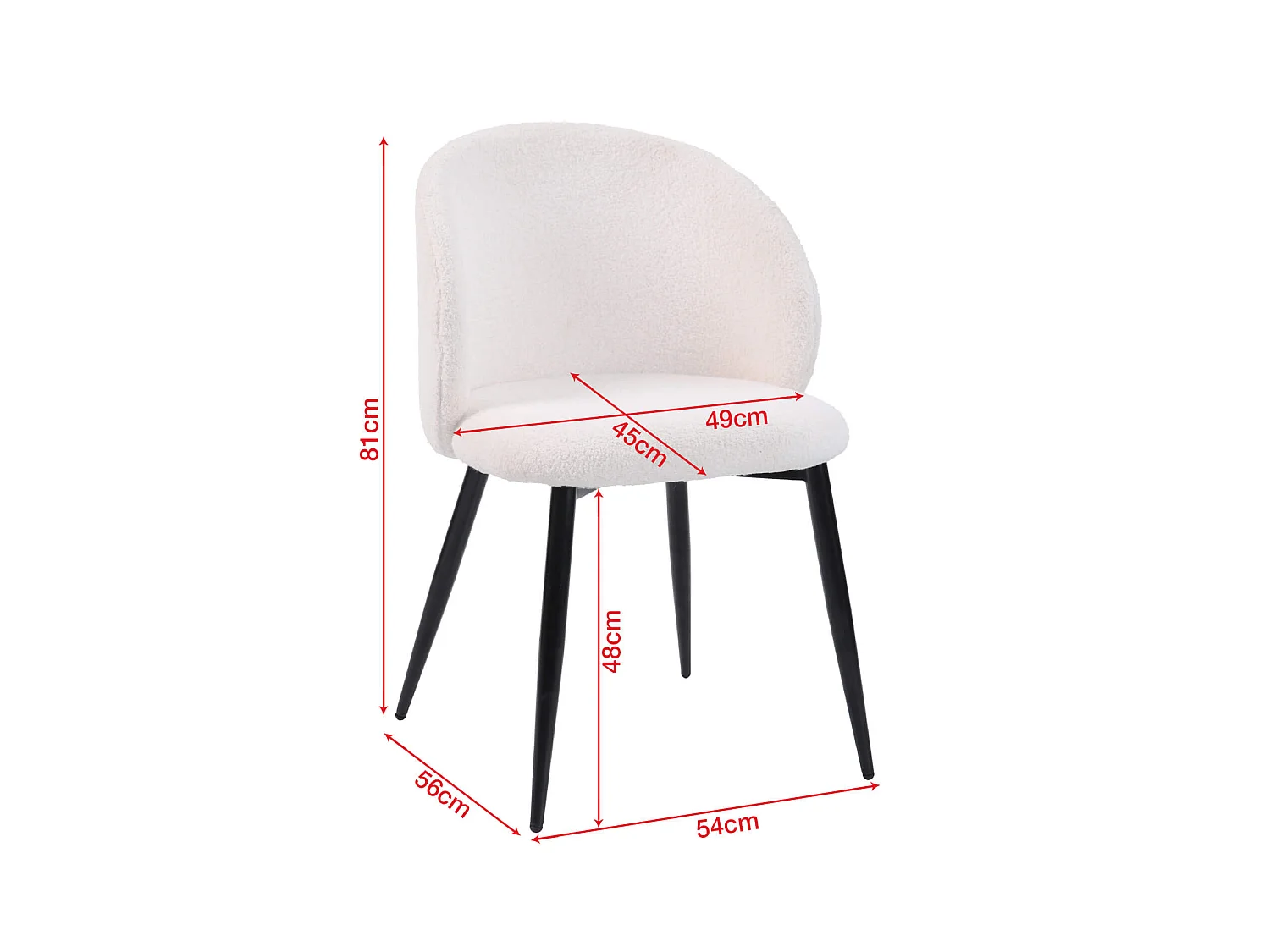 Sedie Karamu 81x54x56 Tessuto Teddy Metallo Crema Nero Moderno SET 2 pezzi Parzialmente Montato