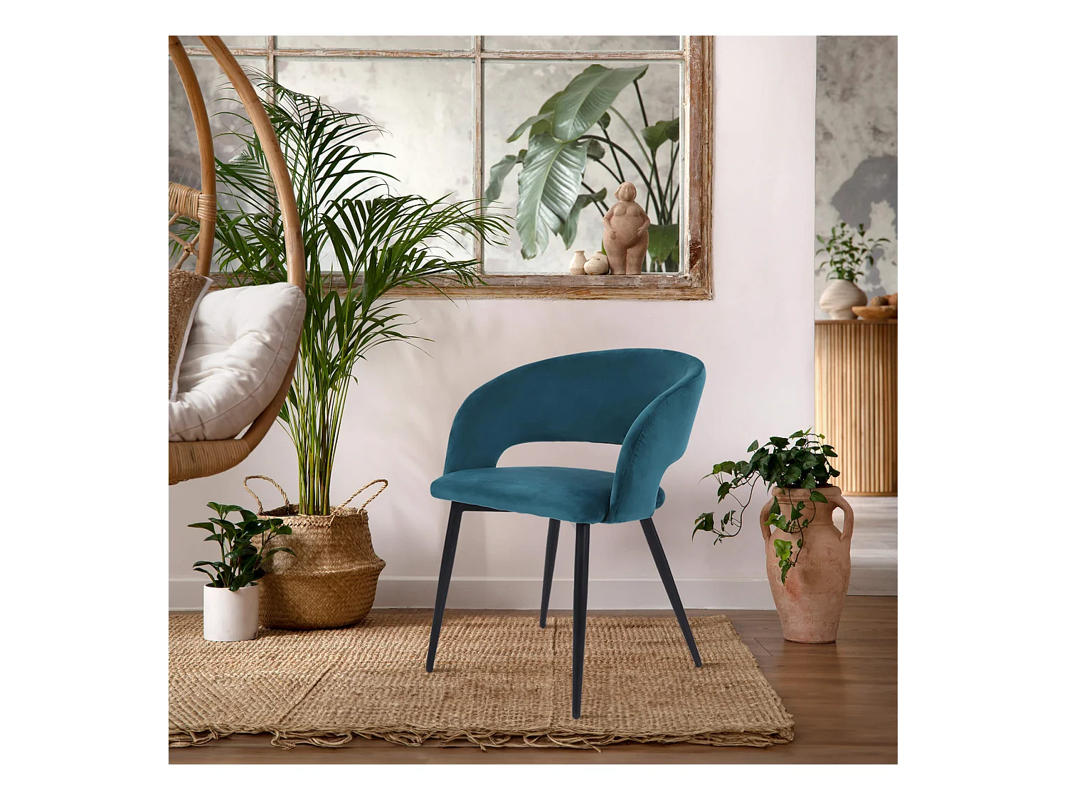 Chaises Mobili Rebecca Titoki 76x55,5x58 Velours Métal Vert Pétrole Noir Moderne SET 2 pièces Partiellement Assemblé