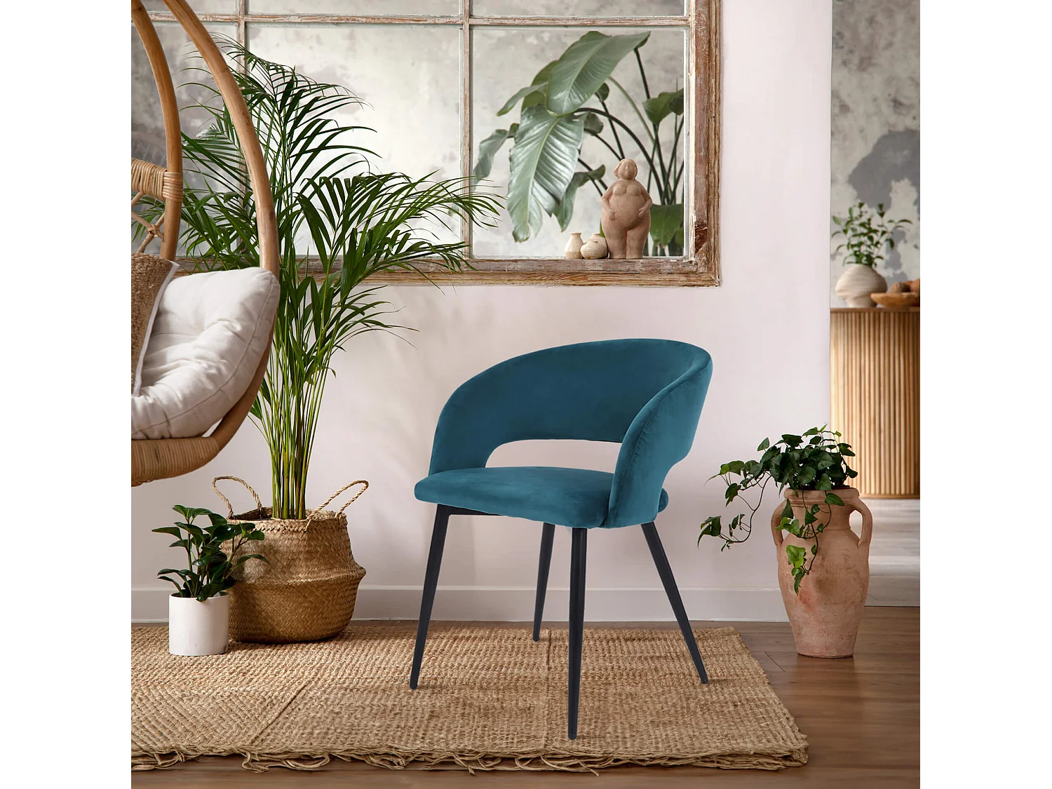 Chaises Mobili Rebecca Titoki 76x55,5x58 Velours Métal Vert Pétrole Noir Moderne SET 2 pièces Partiellement Assemblé