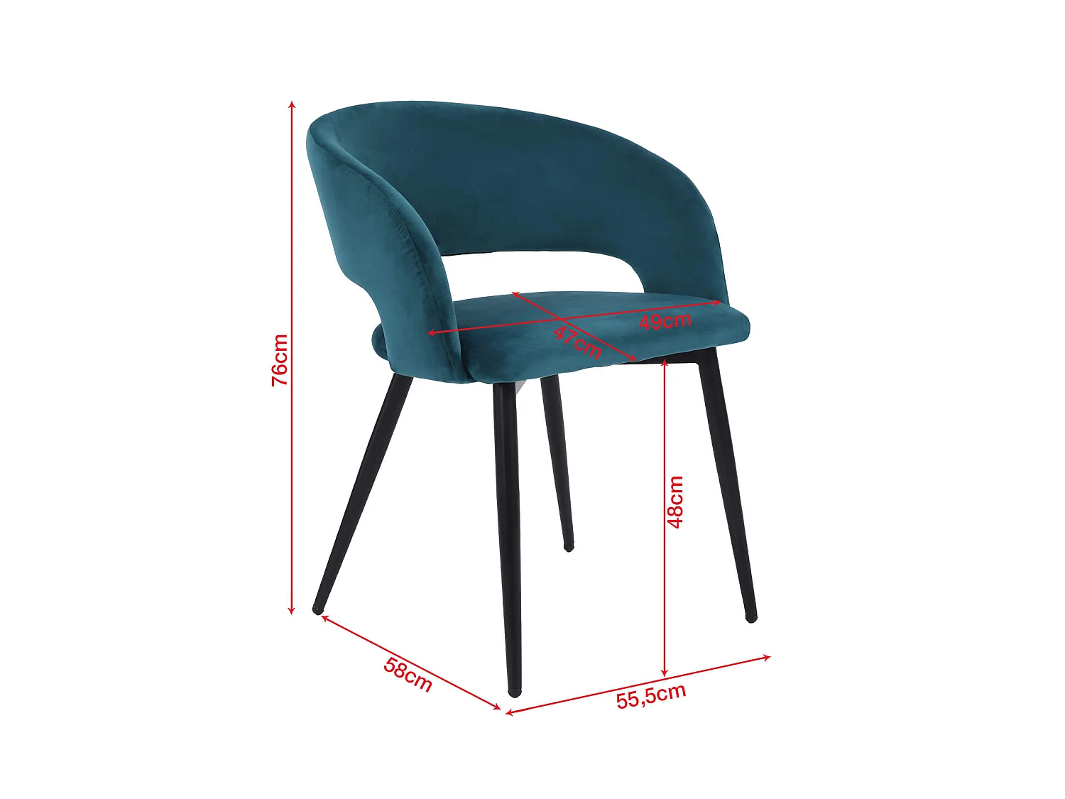 Chaises Mobili Rebecca Titoki 76x55,5x58 Velours Métal Vert Pétrole Noir Moderne SET 2 pièces Partiellement Assemblé