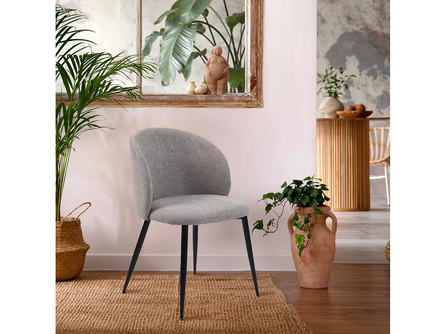 Sedie Cordia 81x54x56 Tessuto Polilino Metallo Grigio Tortora Nero Moderno SET 2 pezzi Parzialmente Montato