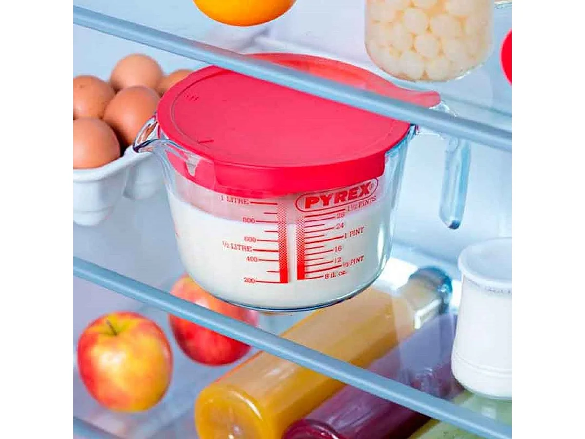 Pyrex Classic Glas-Messbecher mit Deckel und integriertem Sieb, 1L