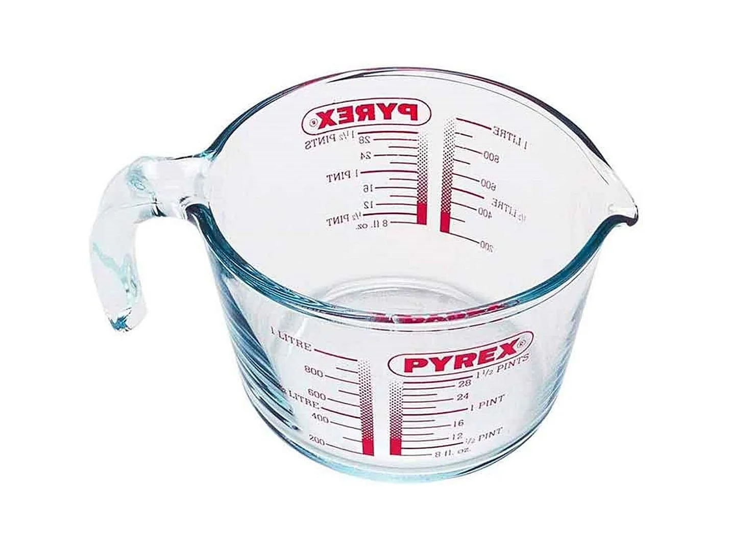 Pyrex Classic Glas-Messbecher mit Deckel und integriertem Sieb, 1L