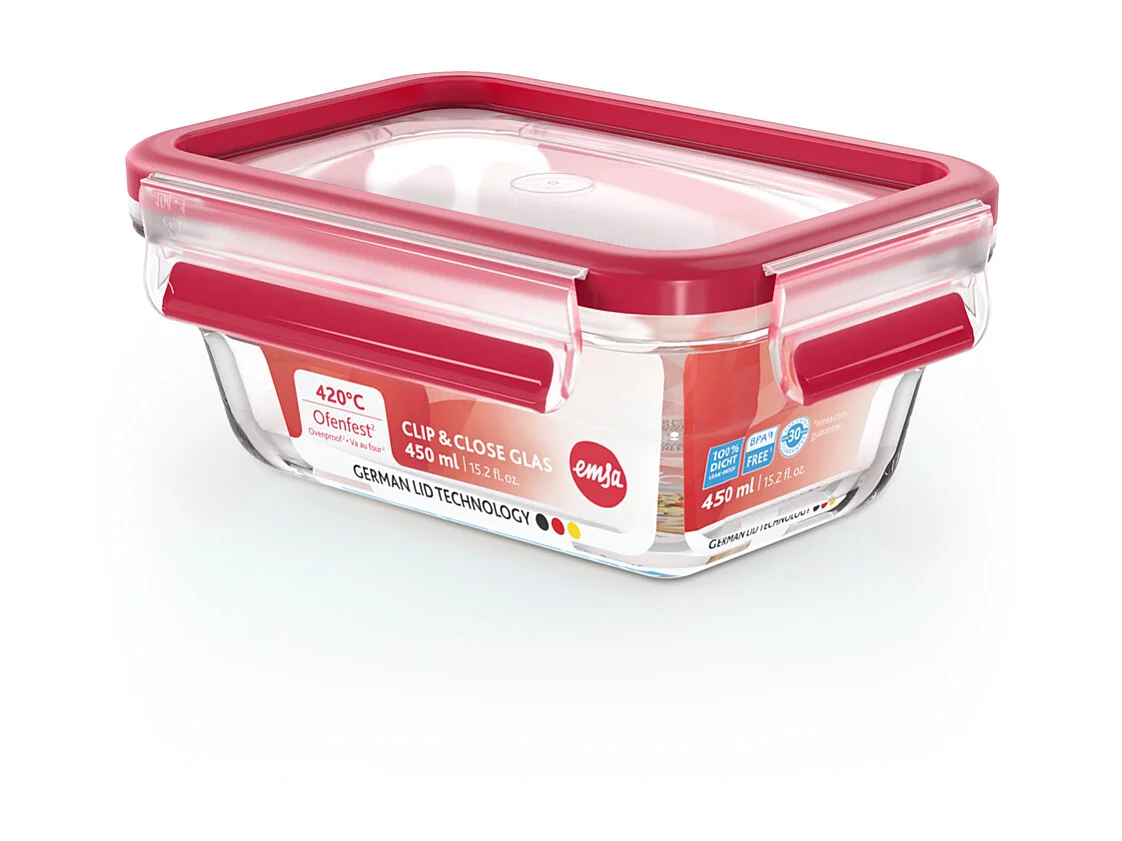 Boite clip&close verre rectangulaire 0,45L