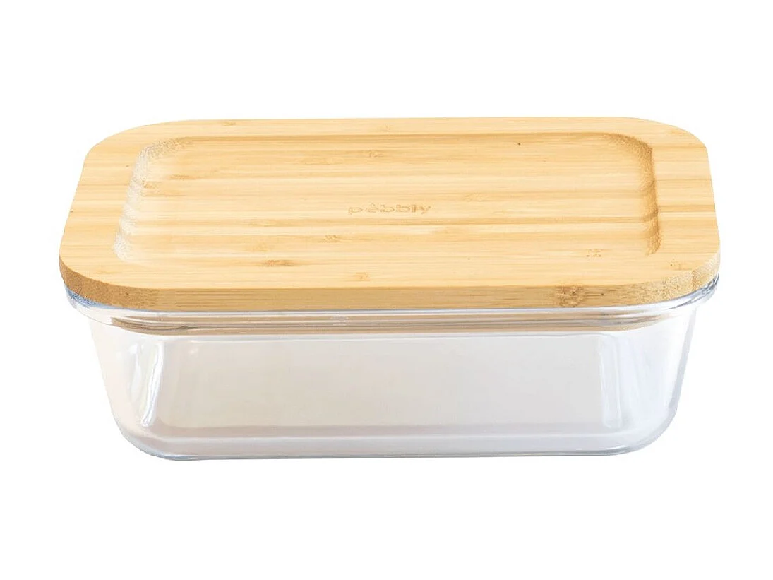 Boîte alimentaire rectangulaire en verre et bambou 640ml
