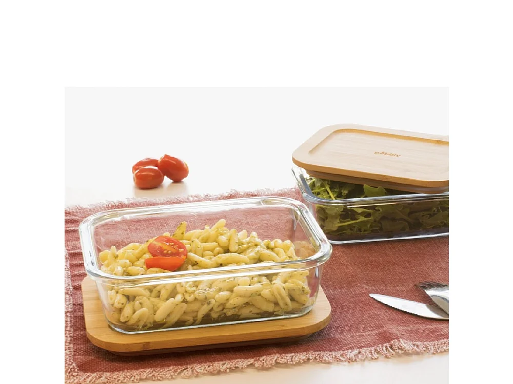 Boîte alimentaire rectangulaire en verre et bambou 640ml