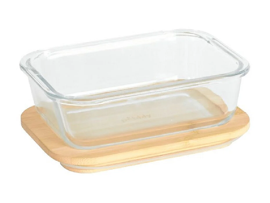 Boîte alimentaire rectangulaire en verre et bambou 640ml