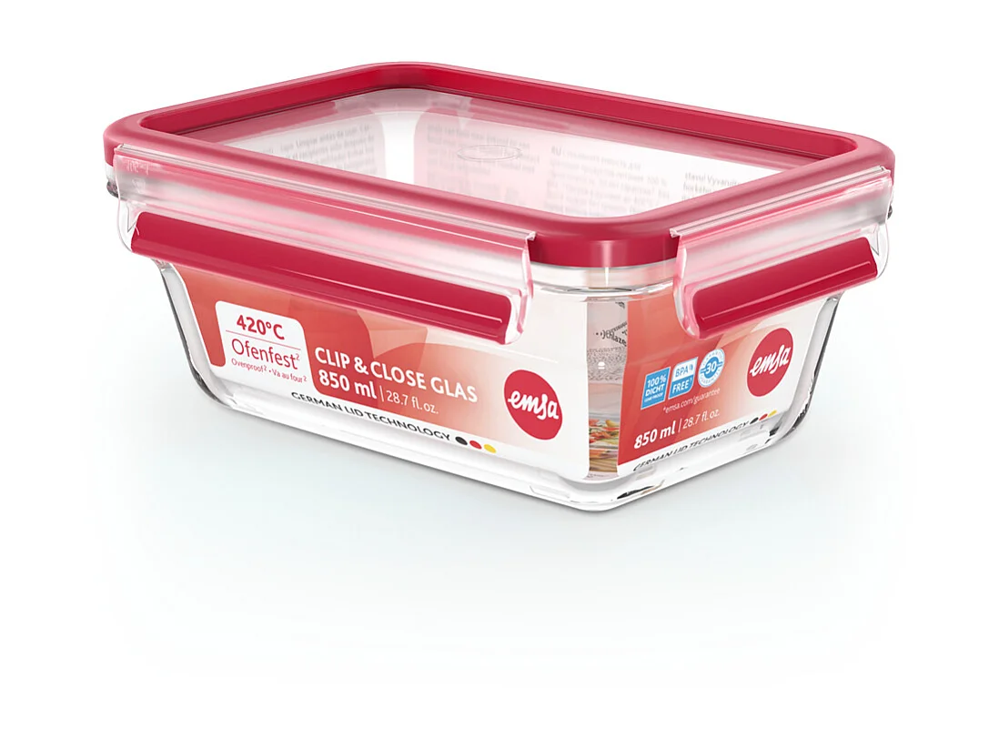 Boite clip&close verre rectangulaire 0,85L