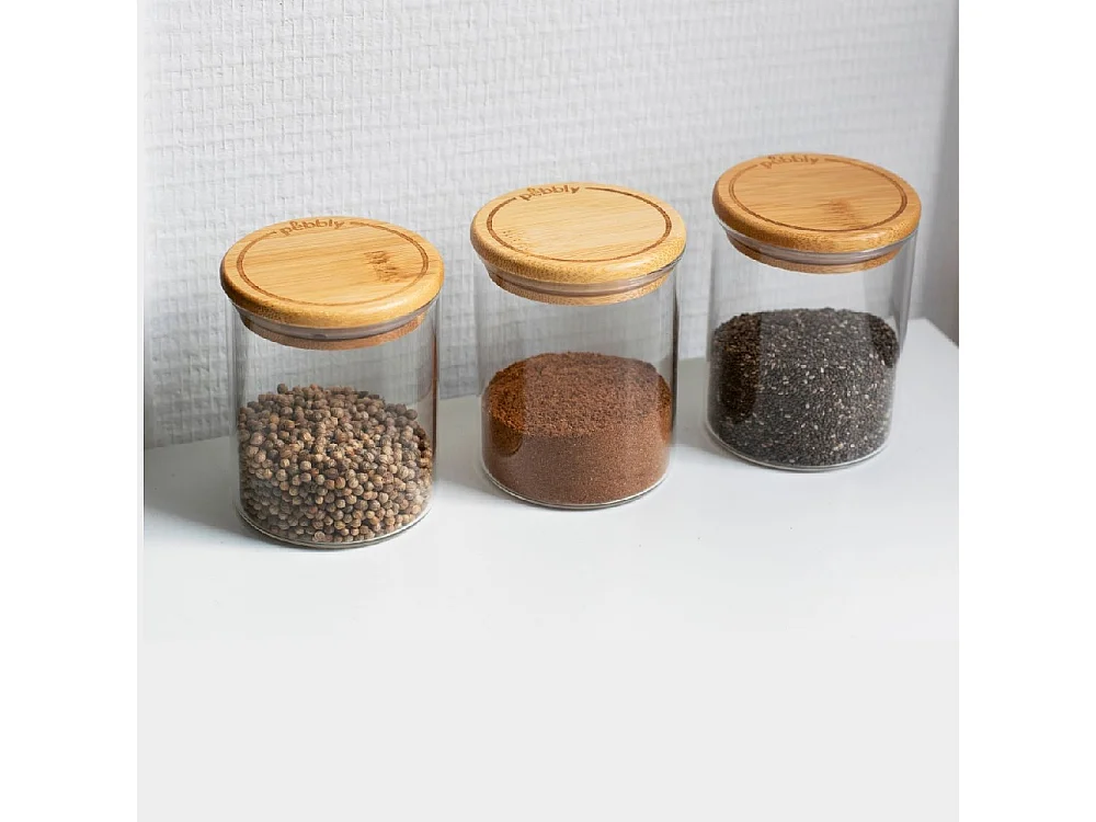Set 3 boites à épices verre et bambou 180ml