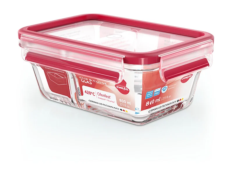 Boite clip&close verre rectangulaire 0,8L