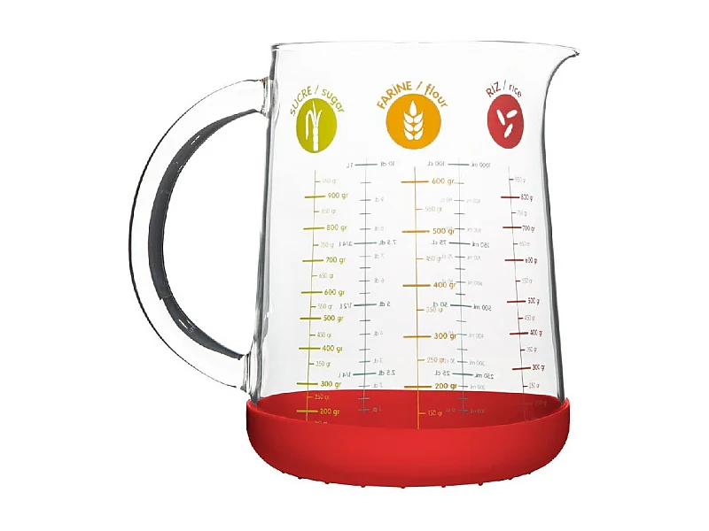 Pichet doseur 1 L en verre et silicone rouge