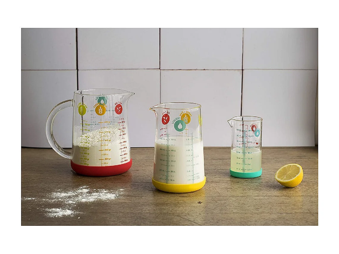 Pichet doseur 1 L en verre et silicone rouge