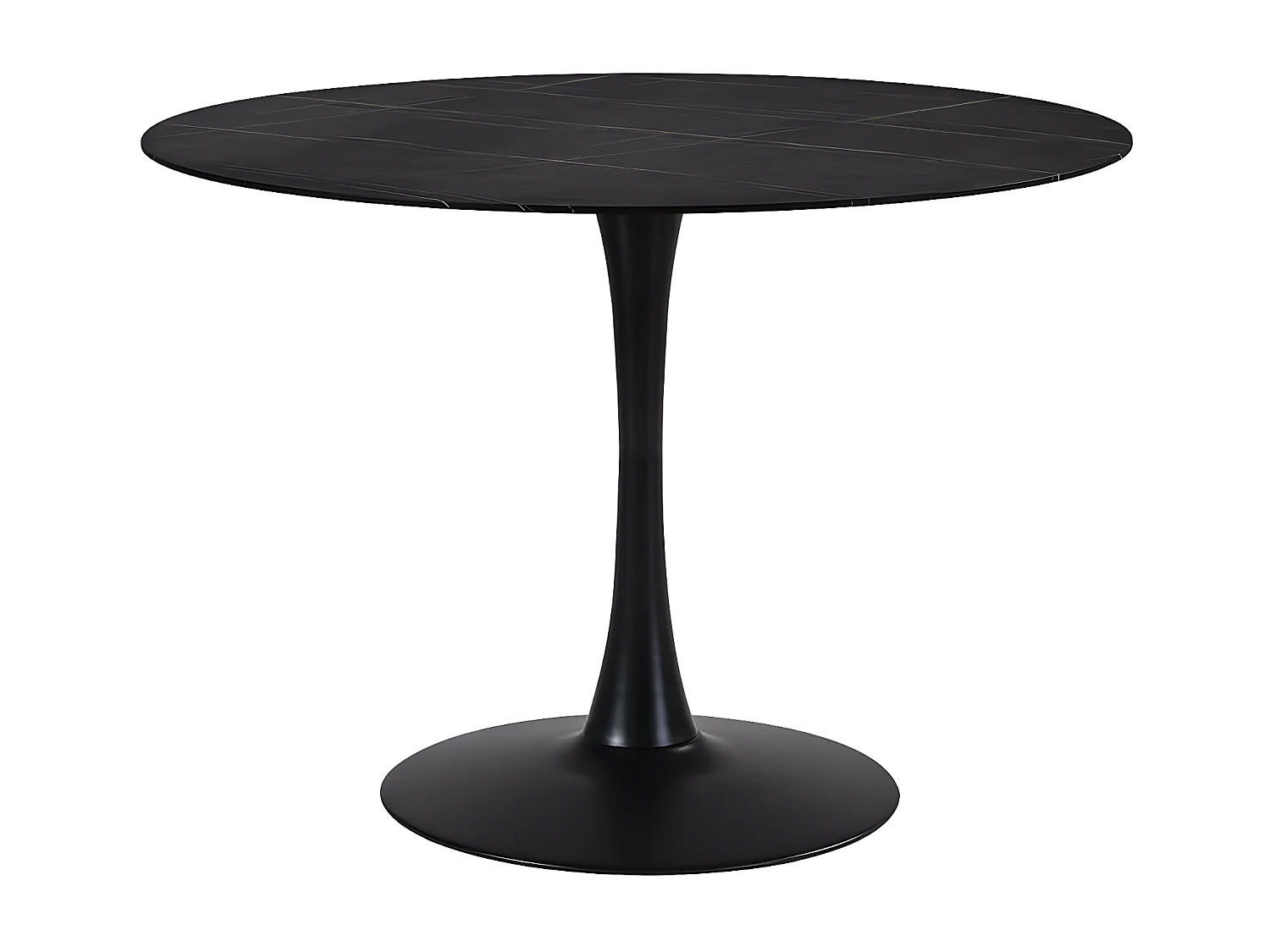 SCARS - Pack Table Ronde Ø110cm Céramique Noire + 2 Fauteuils Tissu Marron Selma