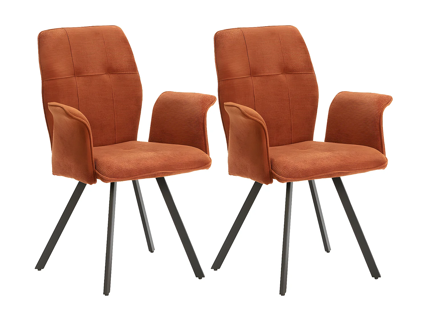 SCARS - Pack Table Ronde Ø110cm Céramique Noire + 2 Fauteuils Tissu Marron Selma