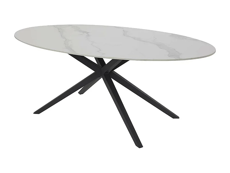 AUDREY - Table Céramique Imitation Marbre Blanc Pieds Étoile Métal Noir