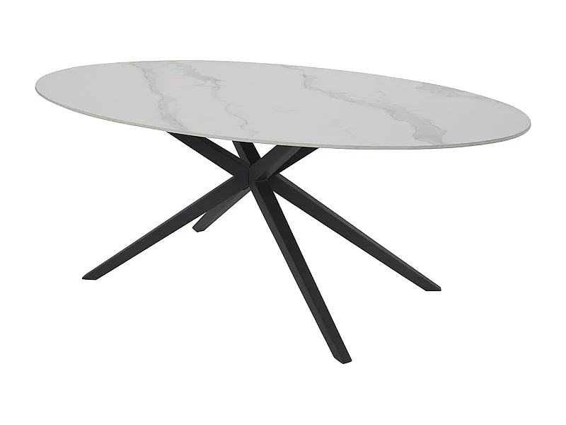 AUDREY - Table Céramique Imitation Marbre Blanc Pieds Étoile Métal Noir